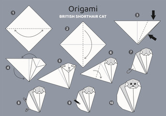 Origami tutorial for kids. Origami cute cat.
