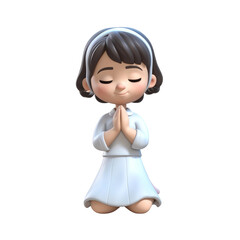 3D cartoon figure of a girl praying without background, image suitable for banners or information graphics or books, image generated by Ai