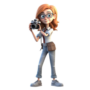 3D cartoon figure of photographer without background, image suitable for banners or information graphics or websites, image generated by Ai