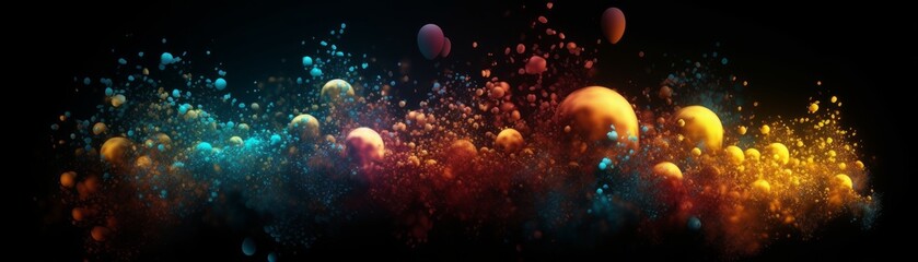 Glowing Particles. Horizontal banner. AI generated