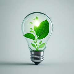 Eco friendly light bulb made from fresh leaves, concept of renewable energy and sustainable living - Generative AI