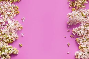 Obraz na płótnie Canvas Blooming lilac flowers on pink background