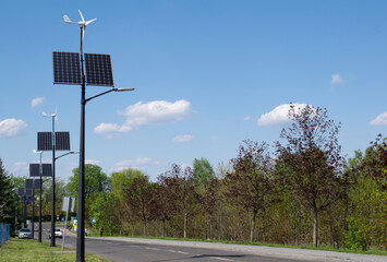 Modern street lighting pole with solar panel free energy