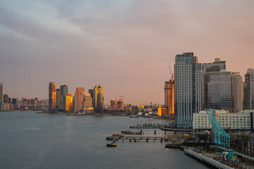 Fototapeta premium View from the Williamsburg Bridge of the East River Skyline of NYC