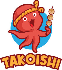 Takoishi Octopus Cartoon Logo Mascot