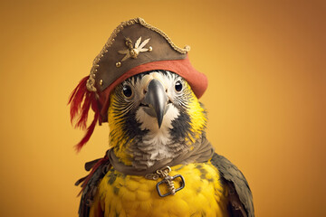 Obraz premium cute parrot dressed as pirate created with Generative AI technology