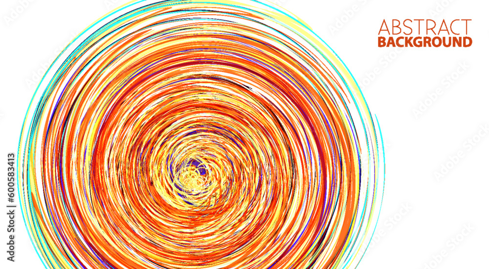 Aufkleber Rotation. Rotating orange circle with thin multicolored tangled lines