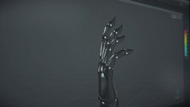 Modern Equipment Displays Robotic Cyberware Manufacturing With Futuristic Industrial Systems. Factory Equipment Display Optimizing Design Of Bionic Arm. Producing Modern Equipment. Computer Display