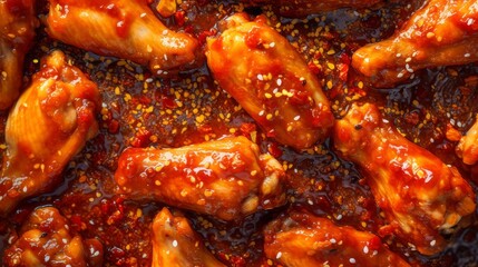 Barbecue chicken wings with white sesame. BBQ, party, dinner with friends concept. AI image