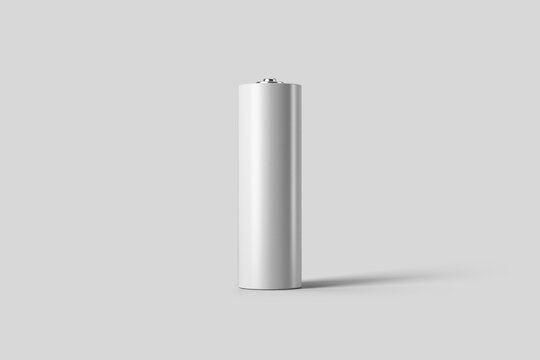 realistic white alkaline AA batteries in blister packed icon set. Design template for branding, mockup. Closeup isolated on white background. 3D illustration, 3D rendering.
