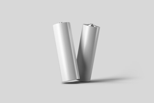 realistic white alkaline AA batteries in blister packed icon set. Design template for branding, mockup. Closeup isolated on white background. 3D illustration, 3D rendering.