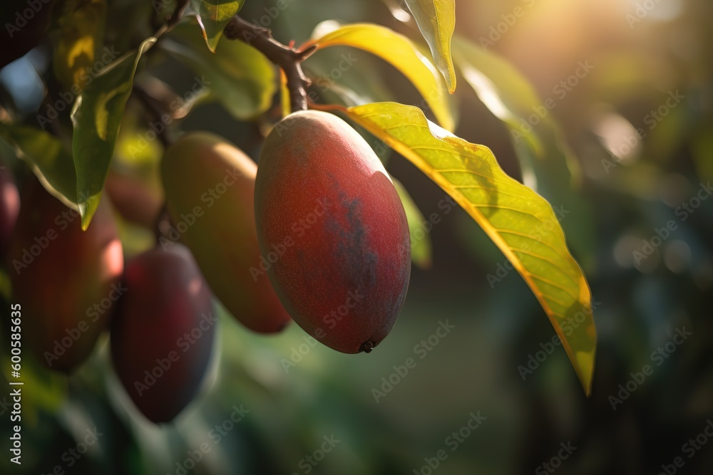 Poster a tree that is loaded with many fruits that are dangling from its branches generative ai