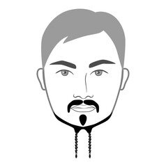 The Jack Sparrow Beard style men in face illustration Facial hair mustache. Vector grey black portrait male Fashion template flat barber collection set. Stylish hairstyle isolated outline on white