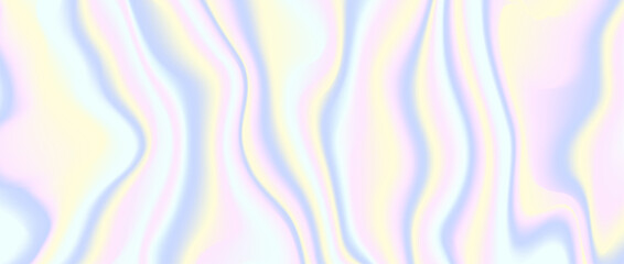 Obraz na płótnie Canvas Holographic background. Spectrum gradient backdrop. Liquid metallic texture. Pastel rainbow colors blurred backdrop. Iridescent hologram effect wallpaper for cover, poster, banner. Vector illustration