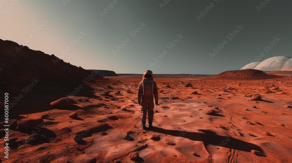 Poster a single figure standing alone in the midst of a desert generative ai