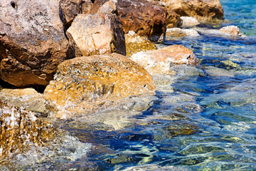 Sea rocks close up nature background high quality metal prints summer mood exploring beach places in creta island amazing feelings home decor