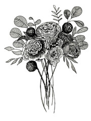 Beautiful Bouquet of flowers isolated on white background hand drawing illustration 