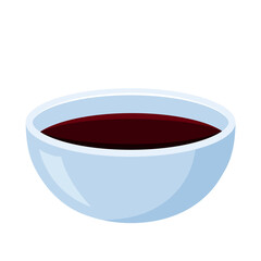 Soy sauce. Traditional asian sauce in bowl. Vector illustration in flat cartoon style.
