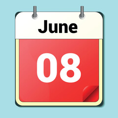 calendar vector drawing, date June 8 on the page