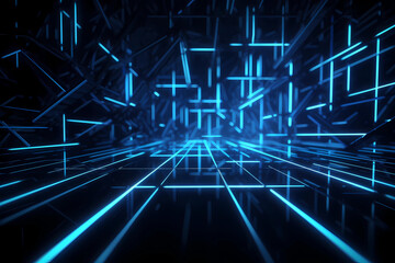 blue neon line in dark room background AI Generated