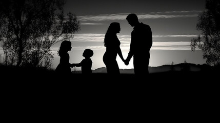 Fototapeta na wymiar Silhouetted family captures a stunning moment of love and play Generative AI