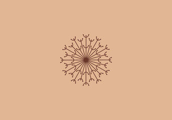 Logo mandala dandelion flower. Aesthetic and feminine, simple line and luxury modern. editable color.