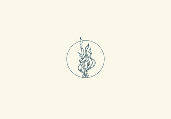Logo Botanical Seaweed. Vintage, Aesthetic. Minimalist, Line art. Editable Color
