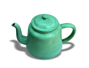 green teapot isolated on white