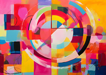 Exploring Abstract Themes: Mosaic of Color and Geometry in a Vivid Chaos Painting Style