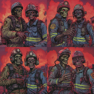 Firefighter zombie art vintage