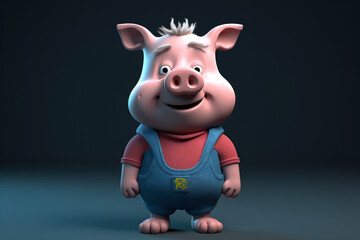 Naklejka premium Funny cute little farm pig 3D cartoon character. Ai generated