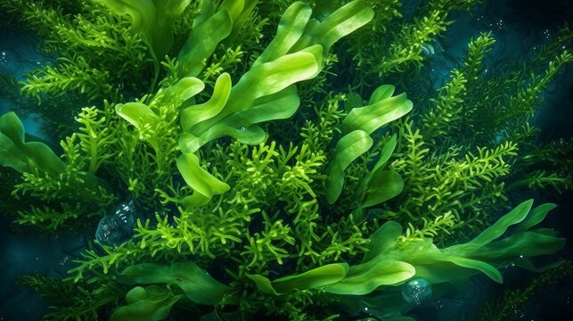 Seaweed, algae, as a background, close up. AI image