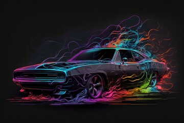Sportowy Samochód Muscle Car abstrakcyjny kolorowy akrylowy obraz Colorburst Generative AI
