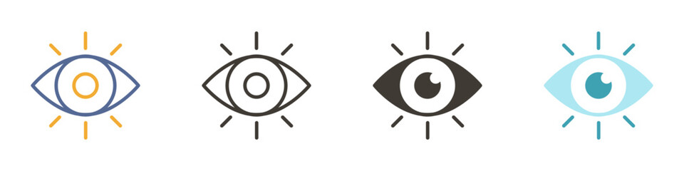 Vector icon in 4 different styles. Open eye graphic element representing vision, eye care, strategy