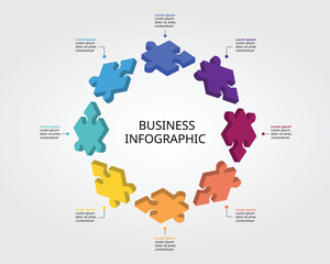 jigsaw puzzle connection template for infographic for presentation for 8 element