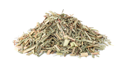 Pile of aromatic dried lemongrass isolated on white