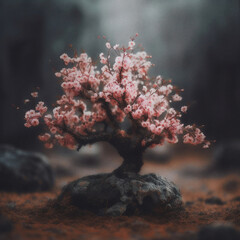 Fototapeta na wymiar Beautiful japanese sour cherry tree in the spring, ai-generated artwork