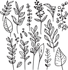 Amazing hand drawn line forest flora vector