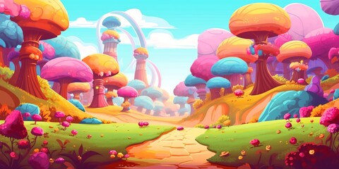 Magical forest landscape, colorful generative ai illustration
