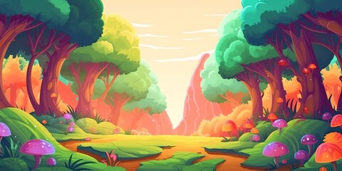 Magical forest landscape, colorful generative ai illustration