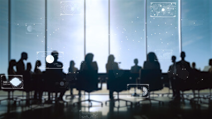 デジタルの世界でグローバルビジネスに成功したエリートのイメージ、デジタル会議・商談のバックグランド