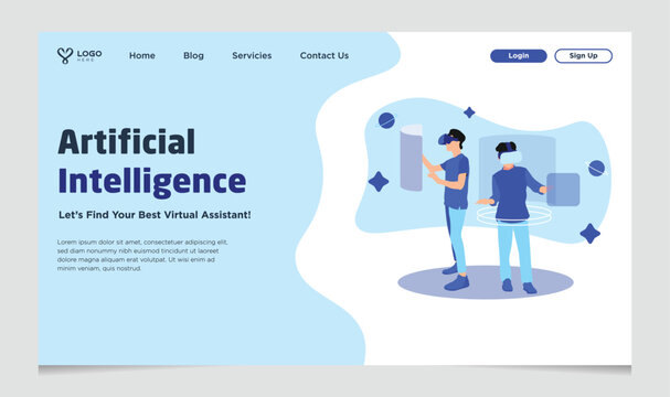 Artificial intelligence Virtual Assistant Landing Page Template suitable for technology company website assets