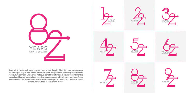 set of anniversary logotype pink and grey color with arrow for special celebration event