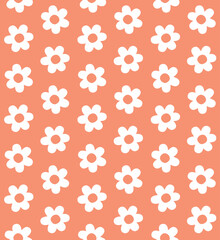 Fototapeta na wymiar Vector seamless pattern of groovy retro flower isolated on orange background