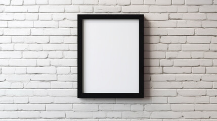 A picture frame hanging on a brick wall. Generative AI.