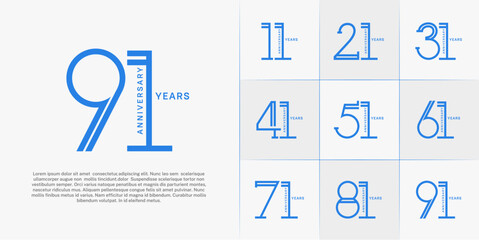 set of anniversary logotype blue color for special celebration event