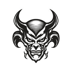 devil sci fi, vintage logo line art concept black and white color, hand drawn illustration