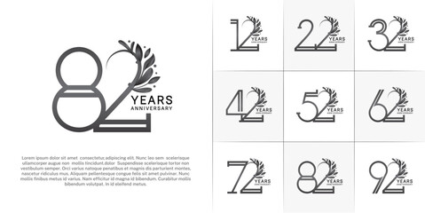 set of anniversary logotype black color and ornament for special celebration event