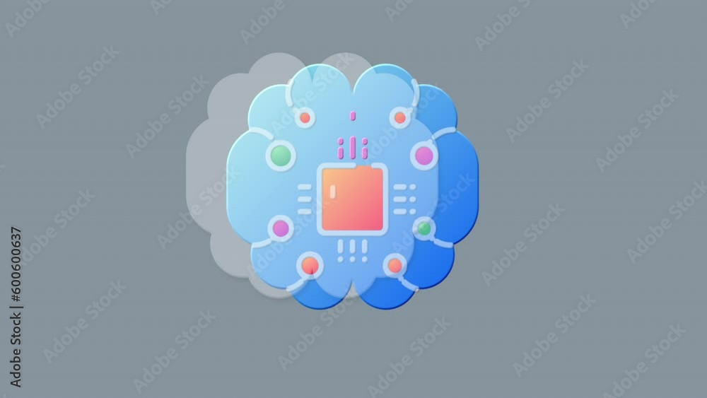 Poster chip in brain line icon on the alpha channel