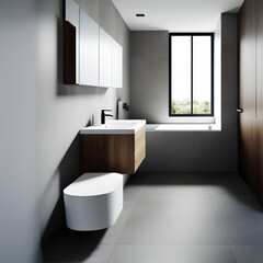 Fototapeta na wymiar modern simplistic bathroom interior made with generative AI